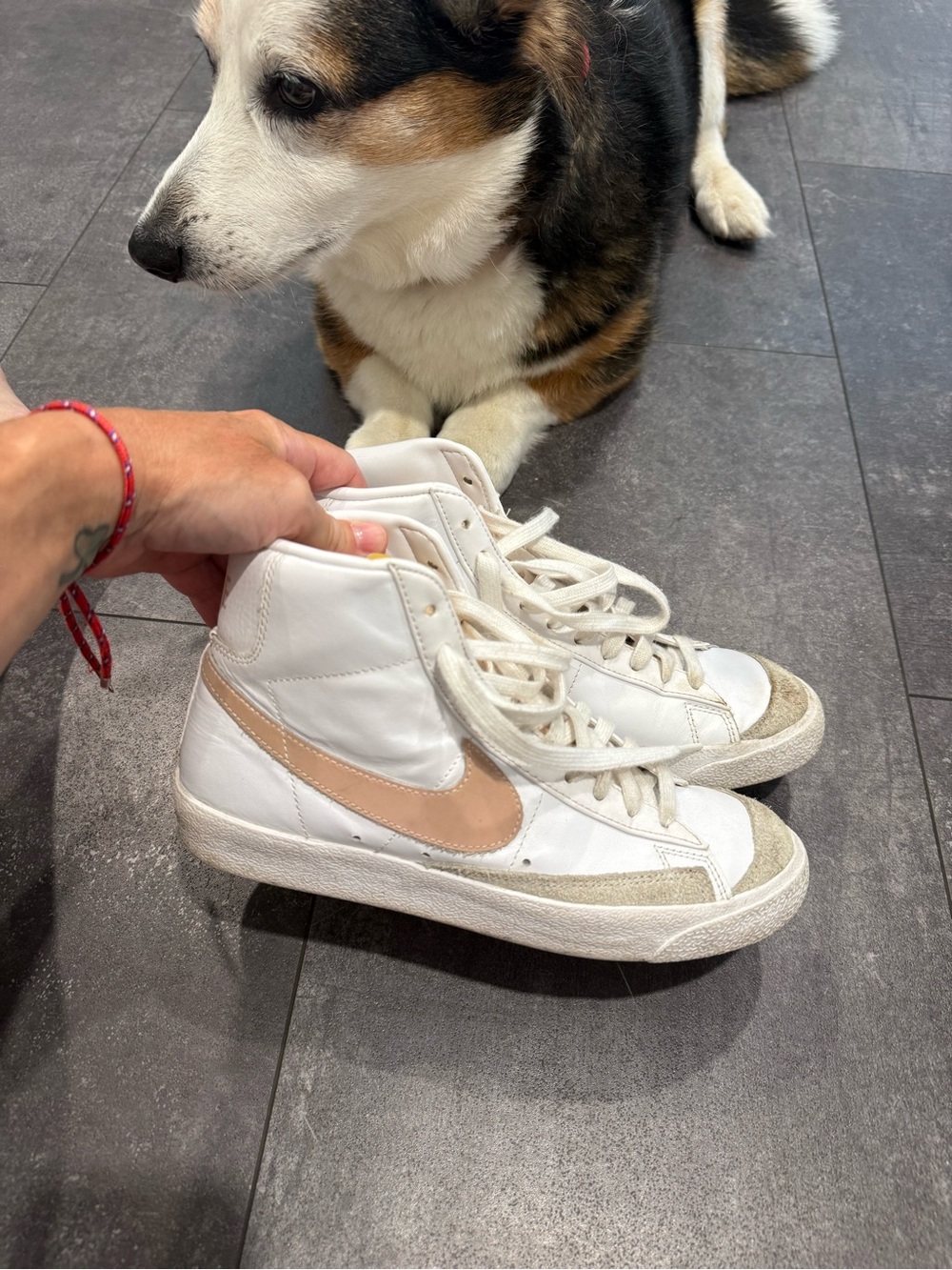 Nike Women’s High-Top Sneakers in White & Nude Pink